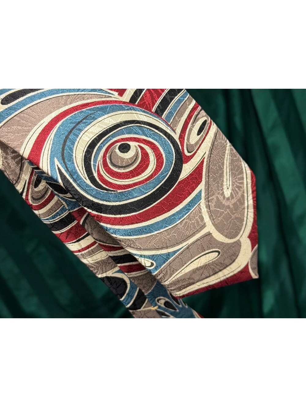 Oscar de la Renta Couture Collection Abstract Swirl Silk Tie Mens Blue Red